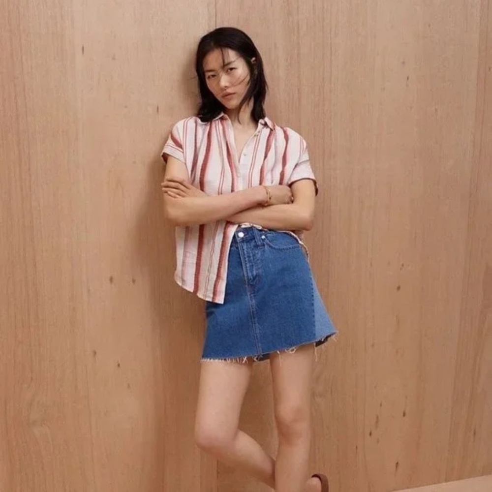 Madewell Gauze Drapey Striped Button Down Shirt